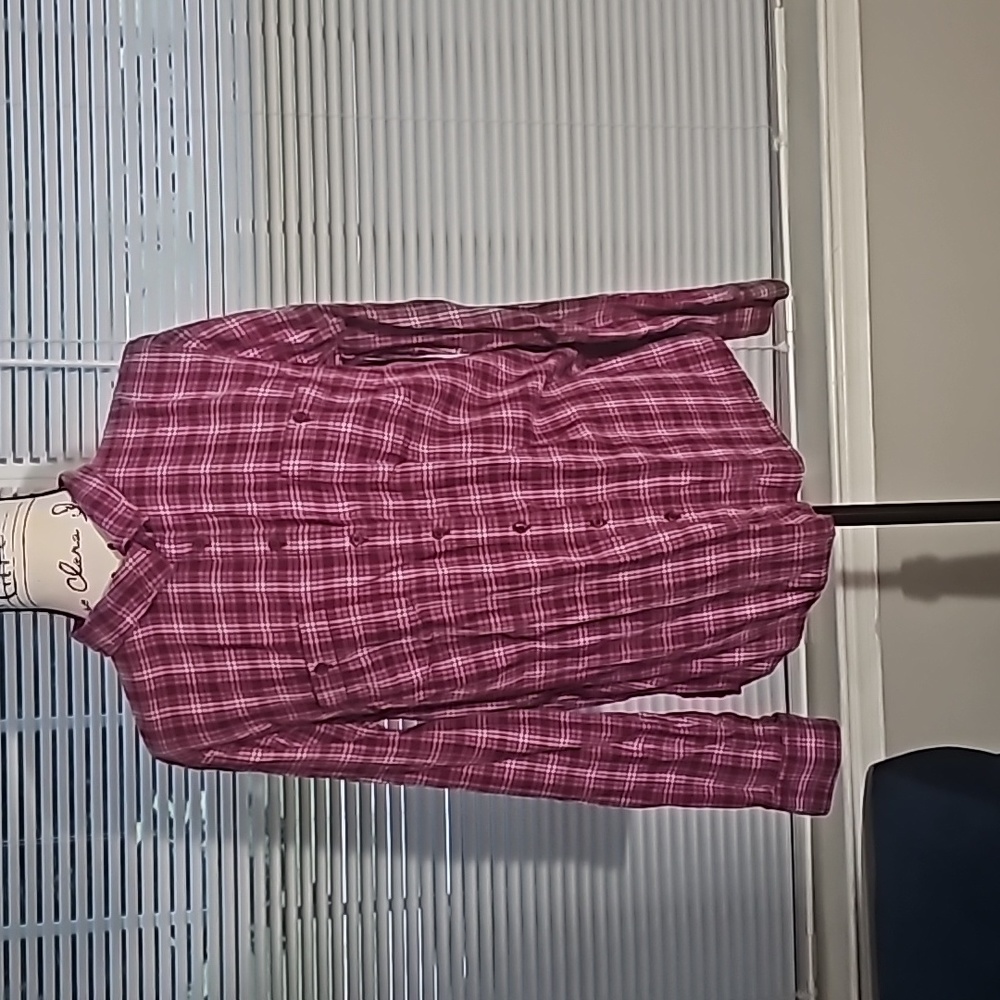 St. John's Bay Plaid Long Sleeve Button Up Magenta Top XL